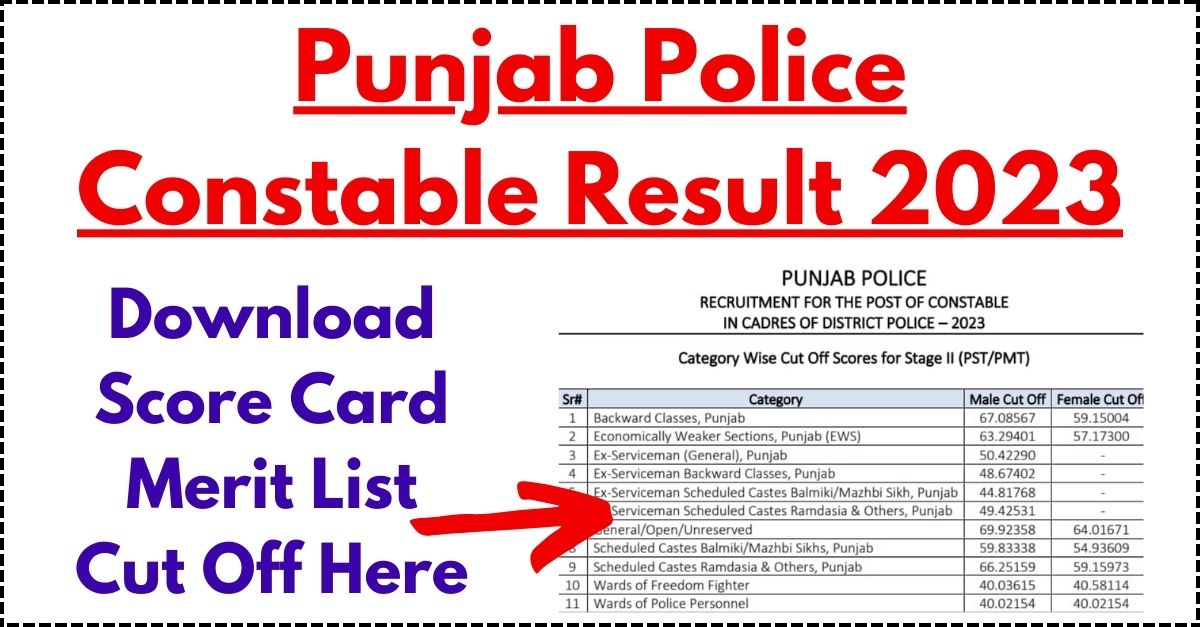 Out Punjab Police Constable Result Download Score Card Merit