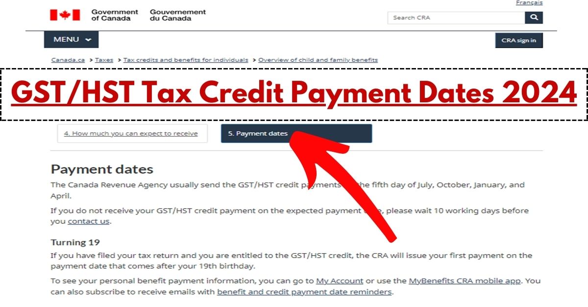 Canada GST HST Tax Credit Payment Dates 2024 GST/HST Credit Payments
