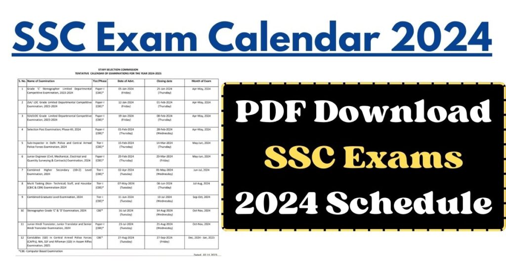 SSC Calendar 202425 (OUT) SSC Exams 2024 SSC CGL, CHSL, MTS Exam