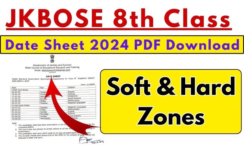 JKBOSE 8th Class Date Sheet 2024