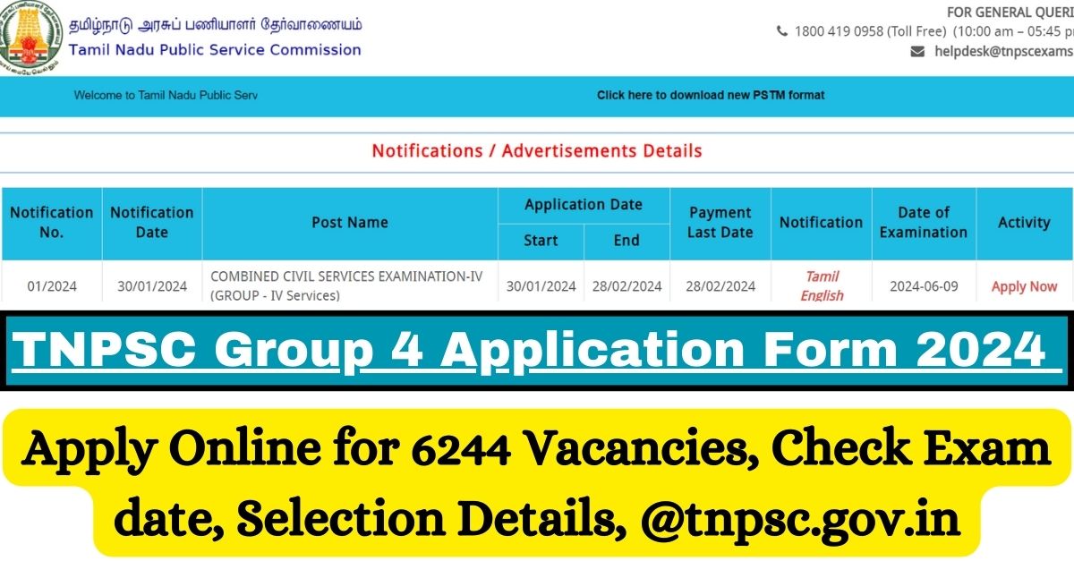 TNPSC Group 4 Application Form 2024 Apply Online For 6244 Vacancies
