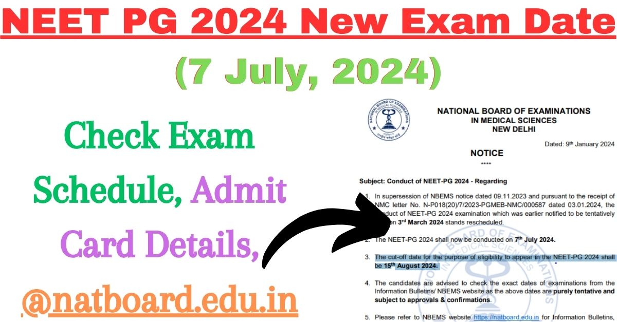NEET PG 2024 New Exam Date (7 July) Check Exam Schedule, Admit Card