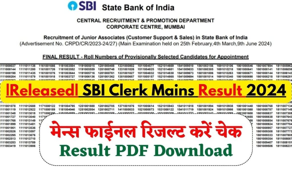 SBI Clerk Mains Result 2024