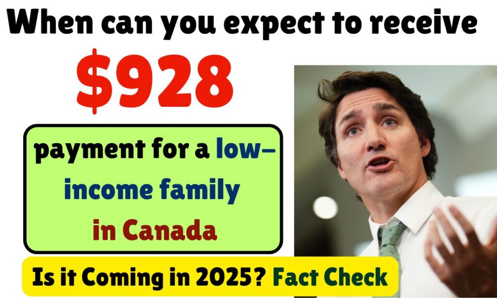 $928 payment for a low-income family in Canada