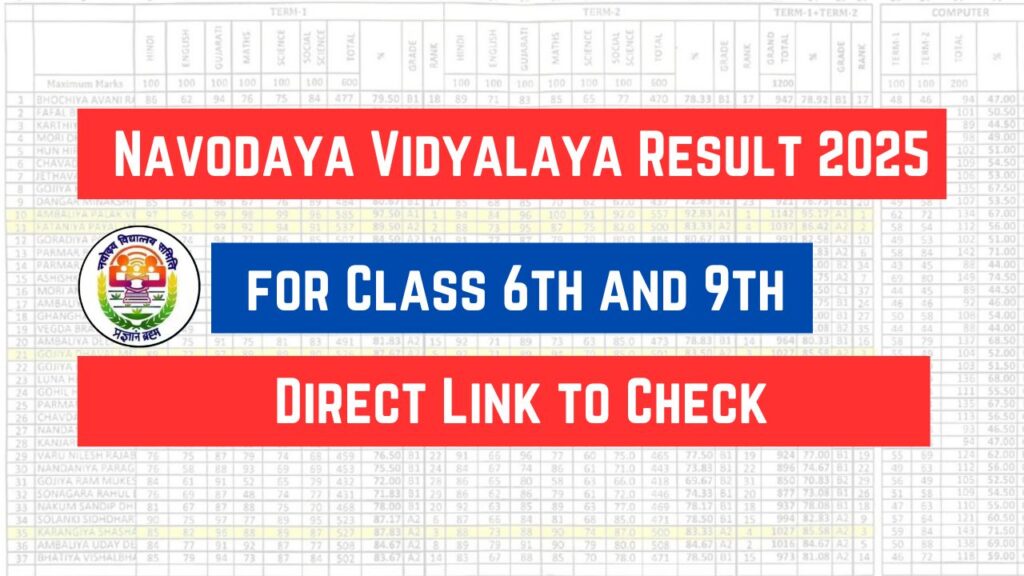 Navodaya Vidyalaya Result 2025 for Class 6th and 9th